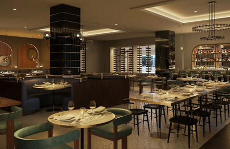 l'atmosfera elegante della sala da pranzo di un hotel Intercontinental, caratterizzata da un'illuminazione sofisticata, lussuosi posti a sedere e un bar ben fornito.jpg
